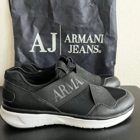 NWOT Armani Jean\'s Men\'s Black Elastic Runner Sneakers Shoes Size 8.5 Amazon.com | Armani Jeans Men main image 4